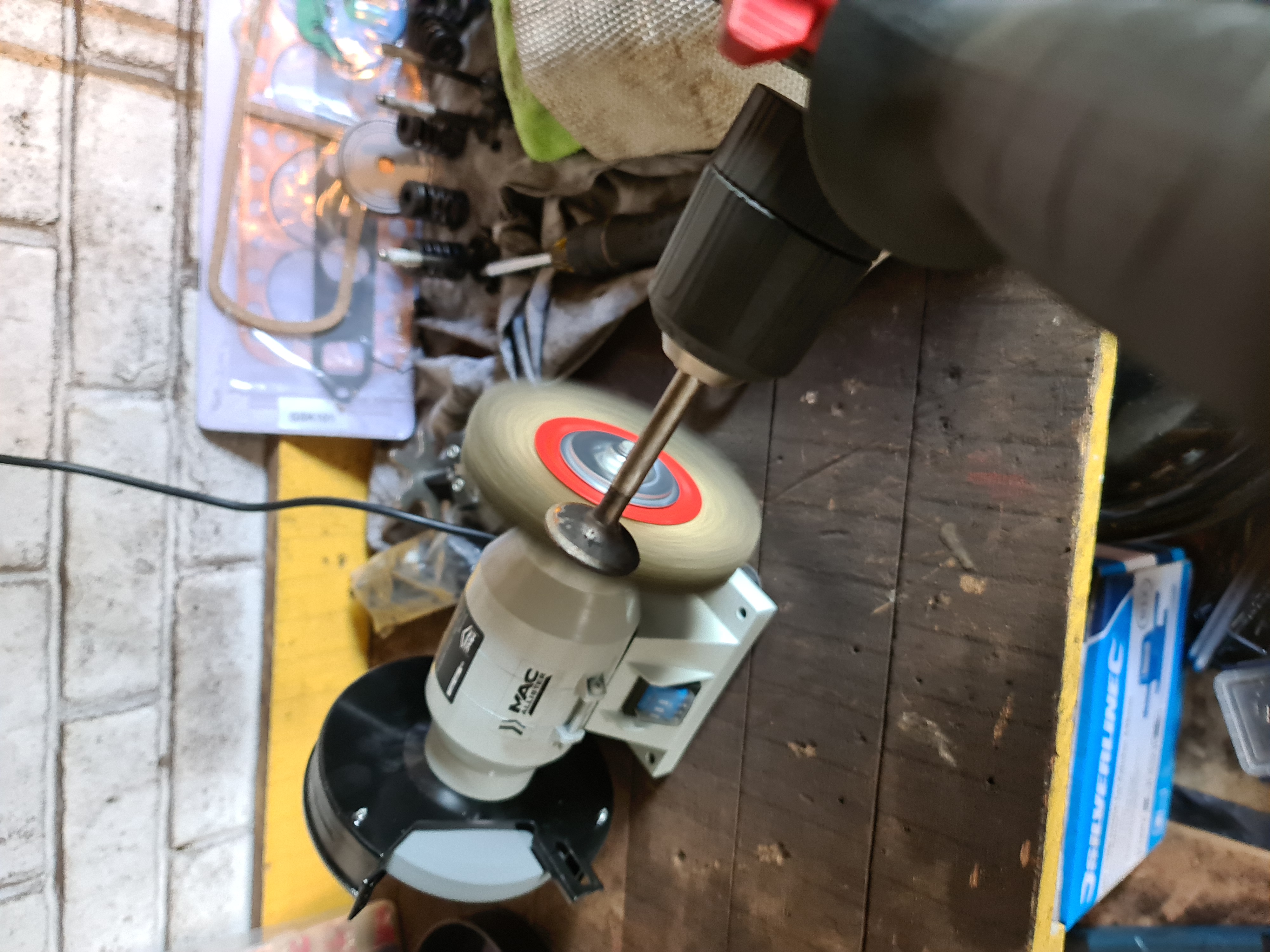 Protect the stem with tape, slotted into my drill and used a brass wheel on my AWFUL Mac Alistair bench grinder. Seriously folks, avoid this tool at all costs! Thankfully, I managed to get the job done regardless.